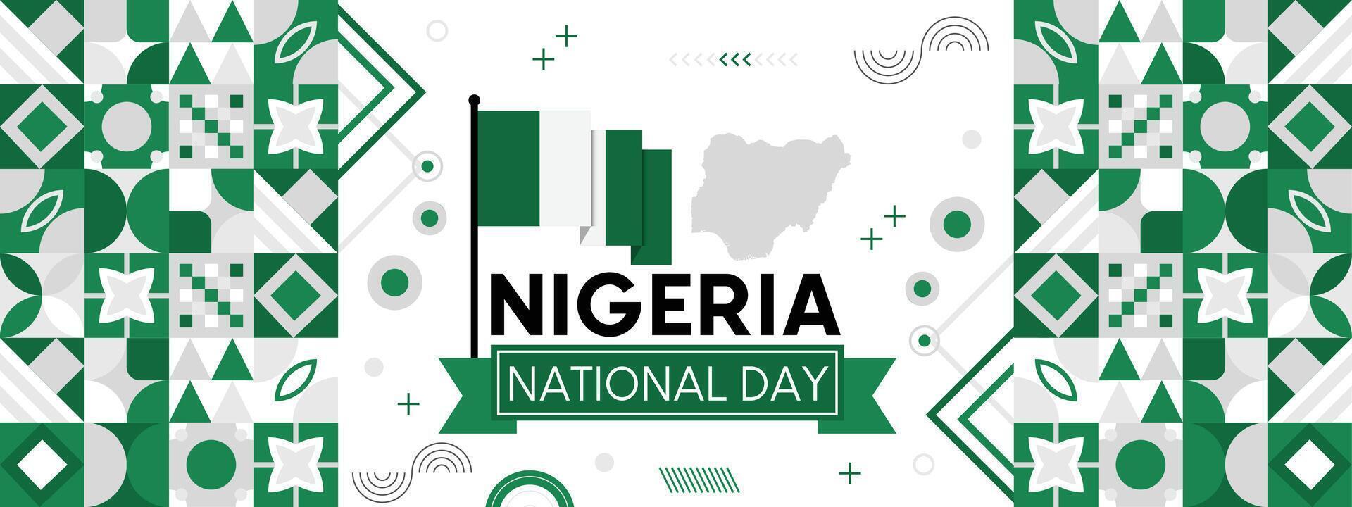 Nigeria nationaal dag banier met Nigeriaans vlag kleuren achtergrond. creatief onafhankelijkheid dag banier, poster, kaart, banier, sjabloon, voor vieren jaar- vector