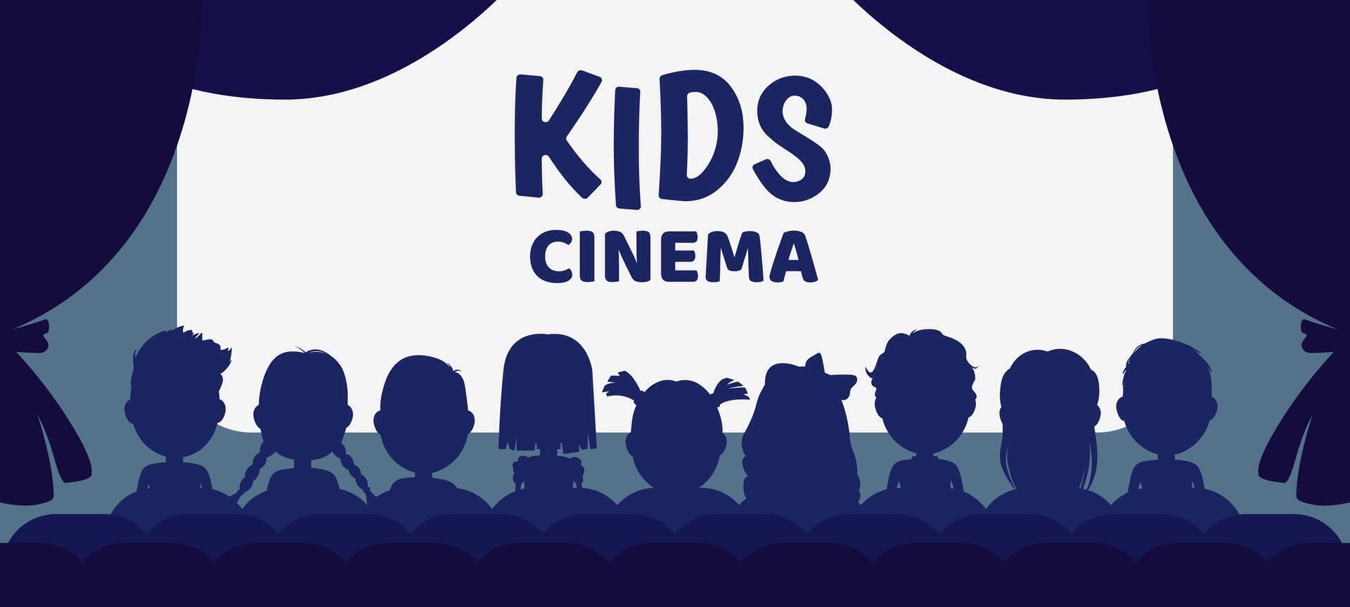 kinderen bioscoop silhouetten, kinderen in film theater vector