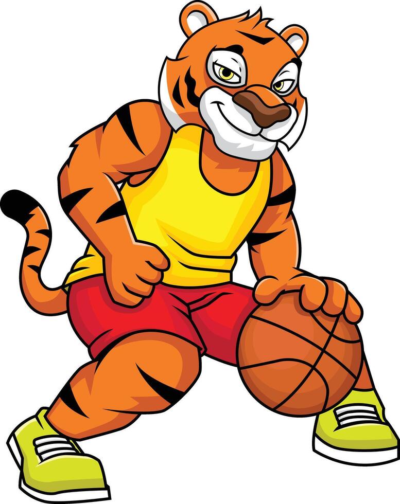 tijger mascotte spelen basketbal illustratie vector