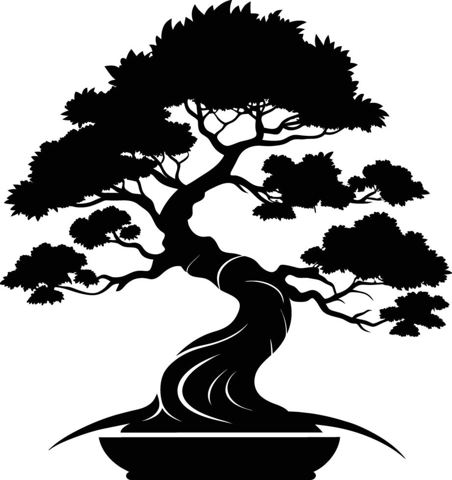 een zwart silhouet van een bonsai boom vector