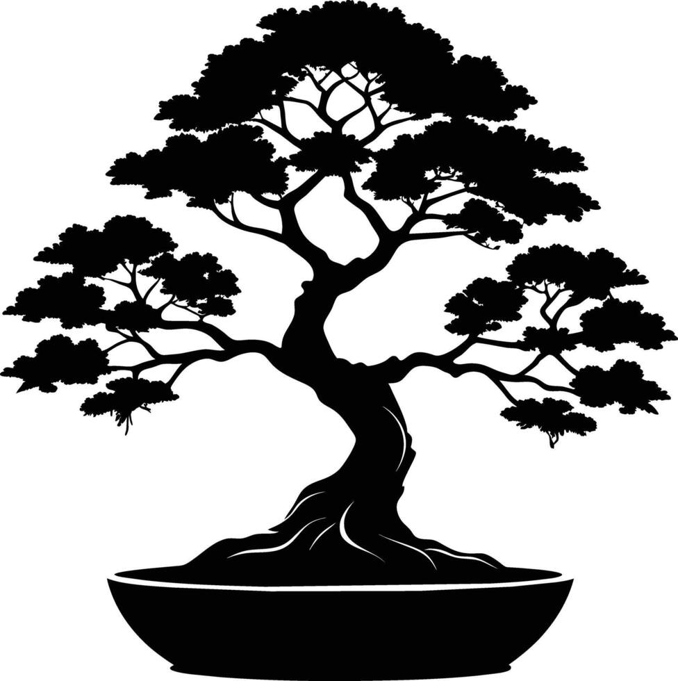 een zwart silhouet van een bonsai boom vector