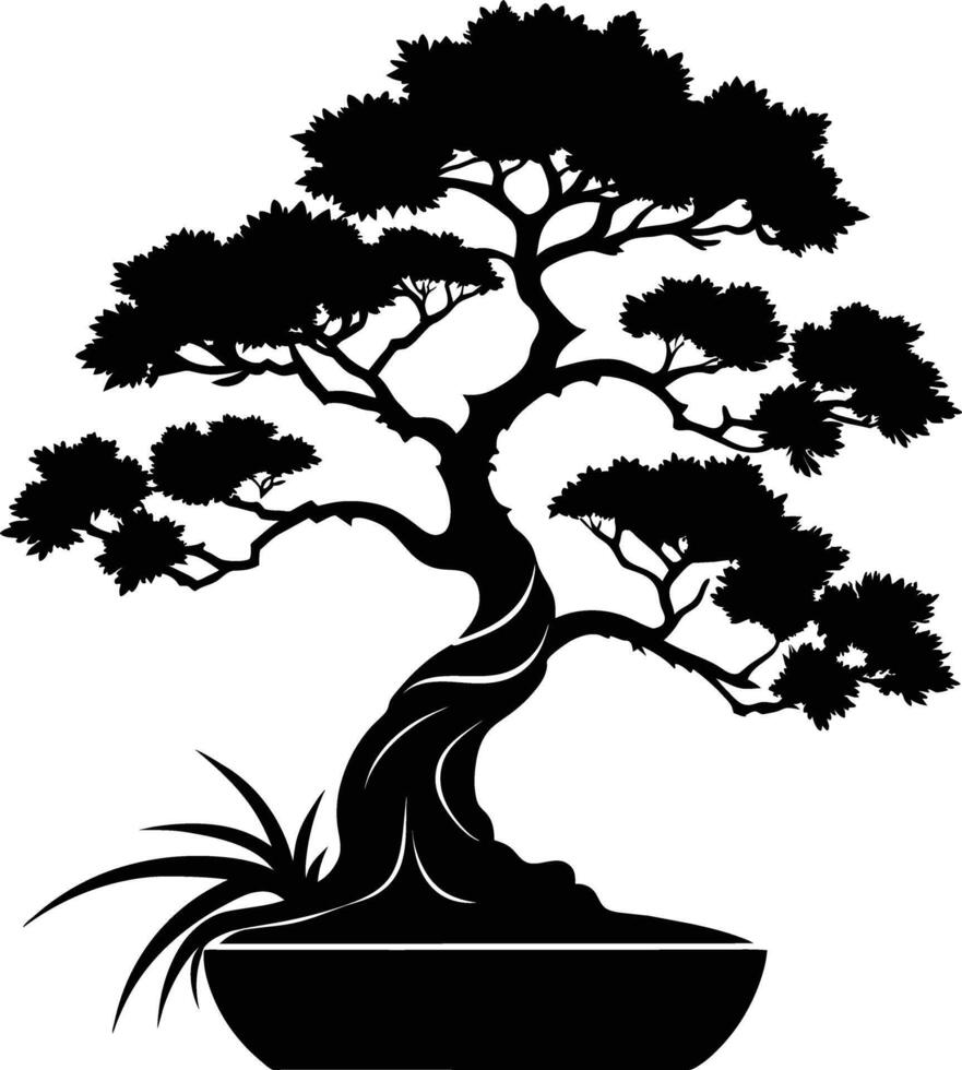 een zwart silhouet van een bonsai boom vector