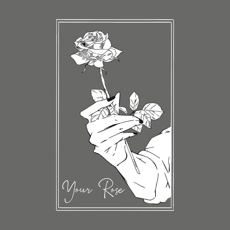 hand- Holding roos bloem, lijn tekening, menselijk hand- Holding een roos zwart schets klem kunst, roos bloem lijn tekening van een hand- vasthouden, uw roos, skelet hand- Holding roos, roos t overhemd ontwerp vector