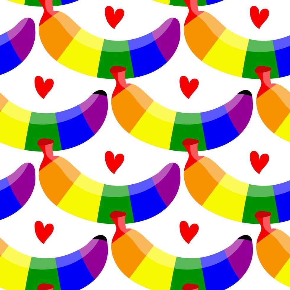 een patroon van bananen gekleurde in een regenboog. geïsoleerd fruit met kleur. een Gesloten banaan in verschillend poseert, harten. lgbt teken. geschikt voor website, Product verpakking, huis decor, schrijfbehoeften en meer vector