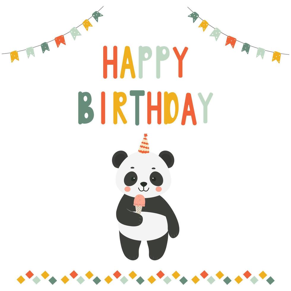 gelukkig verjaardag kaart panda met ijs room. uitnodiging sjabloon. illustratie van een baby kaart. vector