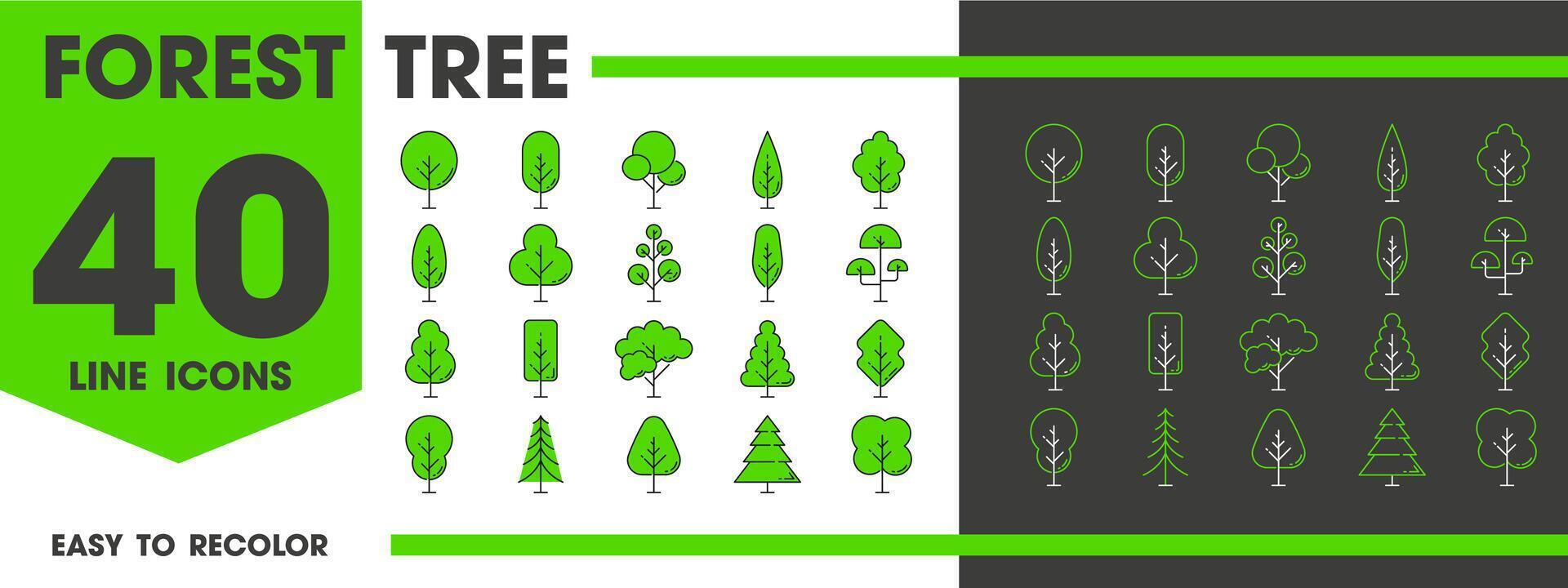 Woud en tuin park groen boom en fabriek pictogrammen vector