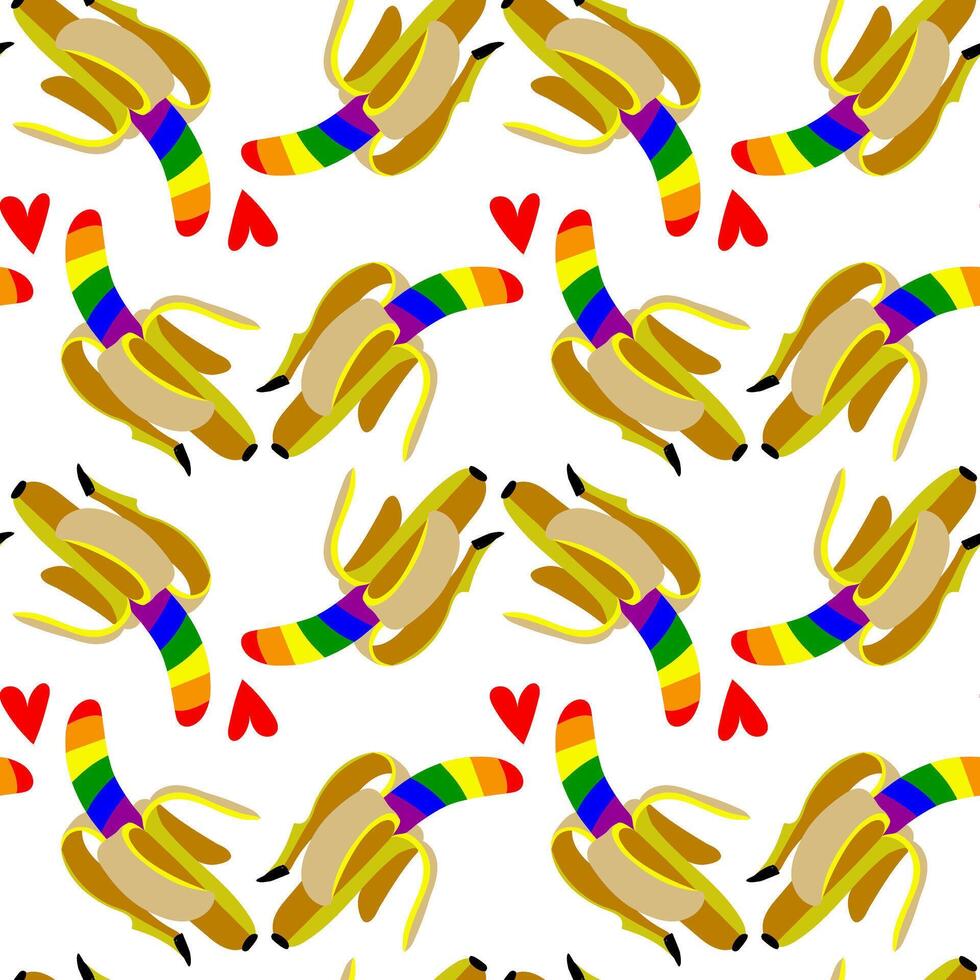 patroon van bananen gekleurde in een regenboog. geïsoleerd fruit met kleur. een Open banaan in verschillend poses en harten. een lgbt teken. geschikt voor website, blog, verpakking, huis decor, schrijfbehoeften en meer vector