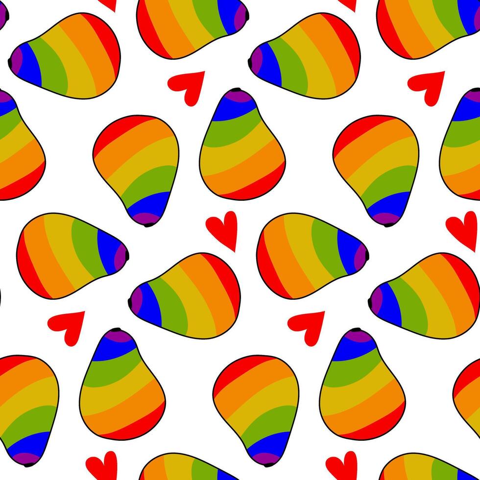 patroon van papaja, geschilderd in allemaal de kleuren van de regenboog. naadloos fruit met een contour. geheel fruit met een gekleurde Pel en een hart. een lgbt symbool. geschikt voor website, blog, Product verpakking vector