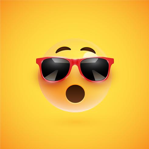 Hoog-gedetailleerde 3D-smiley met zonnebril op een kleurrijke achtergrond, vectorillustratie vector