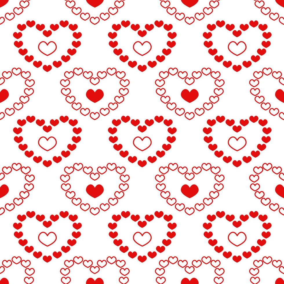 harten naadloze patroon. witte vakantieachtergrond met rode symbolen van liefde. harten voor valentijnsdag. vector illustratie