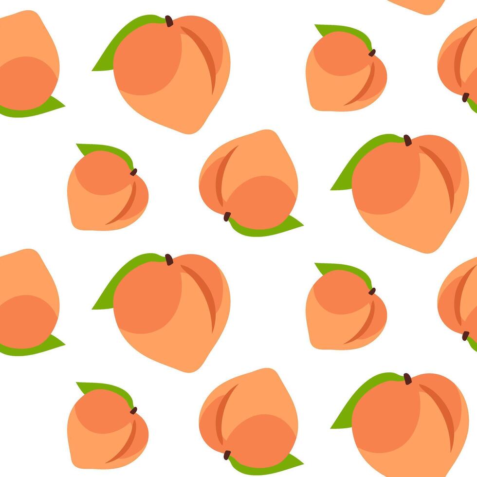 een patroon van geheel gekleurde perziken. delicaat kleuren, gedetailleerd textuur, realistisch schaduw van fruit met bladeren. illustratie in een paar. gekleurde delicaat fruit naadloos patroon vector