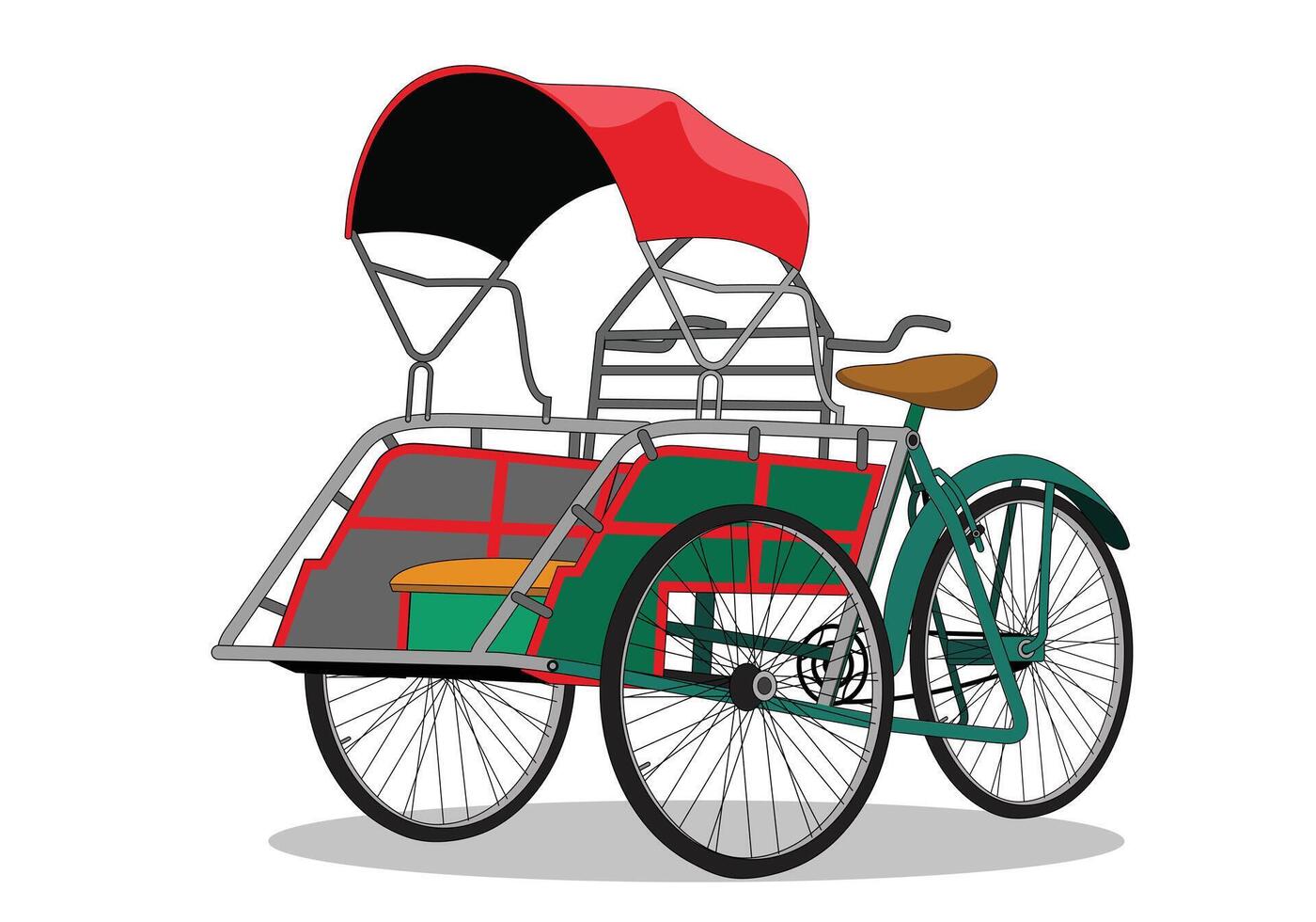 riksja becak Surabaya oosten- Java. driewieler voertuig. geïsoleerd Aan wit achtergrond. vector