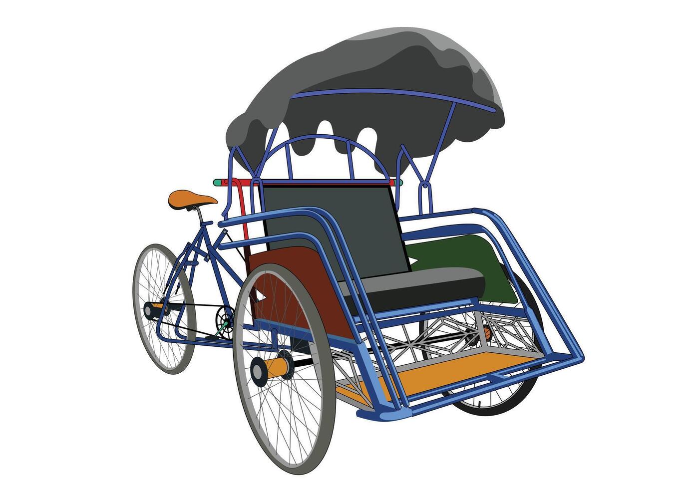 riksja becak Surabaya oosten- Java. driewieler voertuig. geïsoleerd Aan wit achtergrond. vector