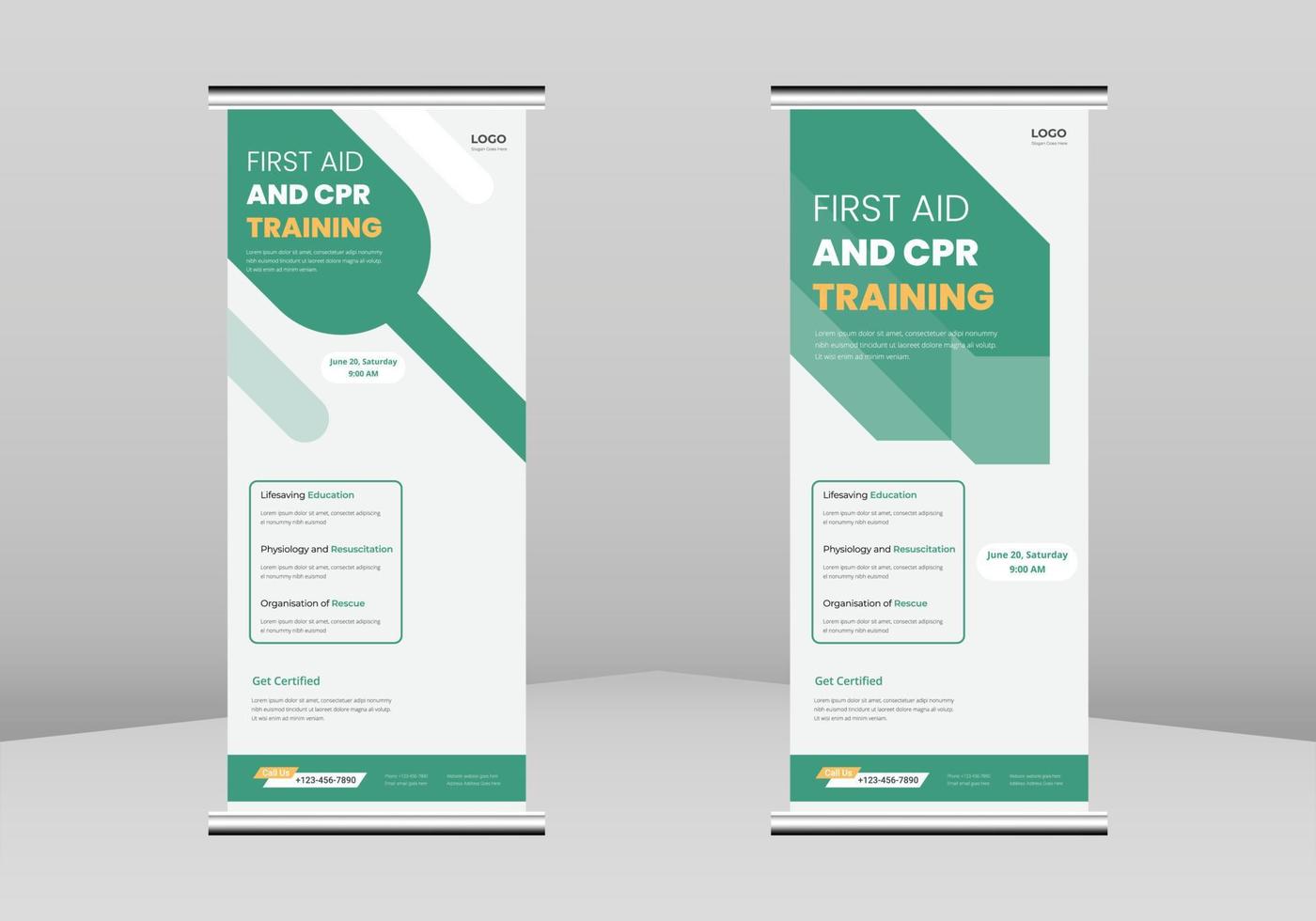 EHBO en reanimatie training roll-up banner ontwerp, EHBO en reanimatie training service roll-up banner, EHBO en reanimatie training promotionele service banner ontwerp, vector