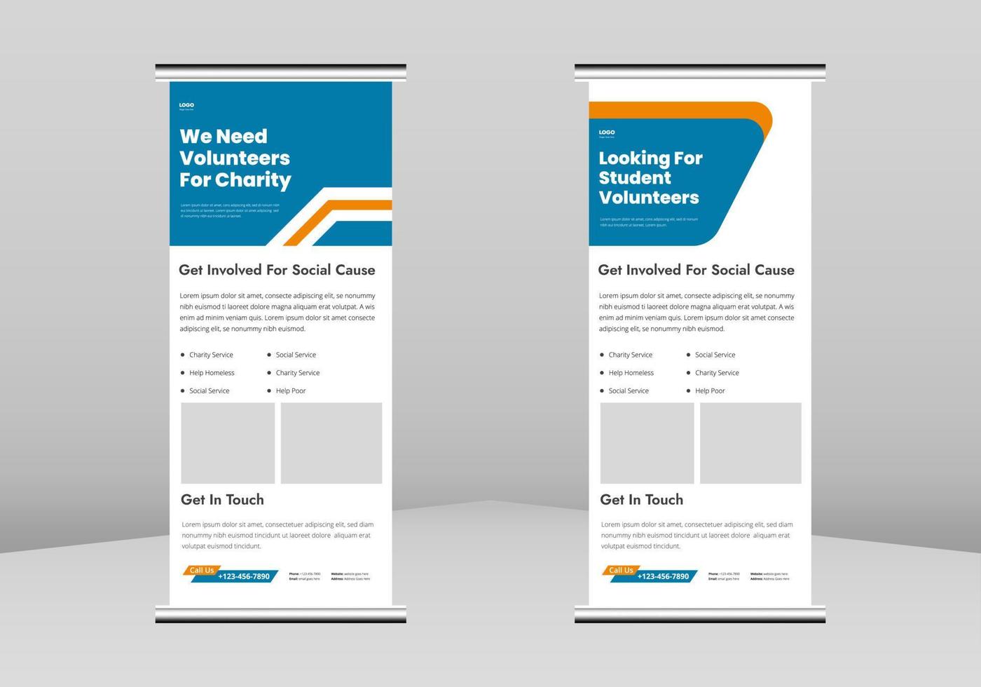 vrijwilliger nodig flyer roll-up banner ontwerp, liefdadigheid vrijwilliger poster roll-up folder sjabloon. community vrijwilligersdienst poster dl flyer, trend business roll-up banner ontwerp vector