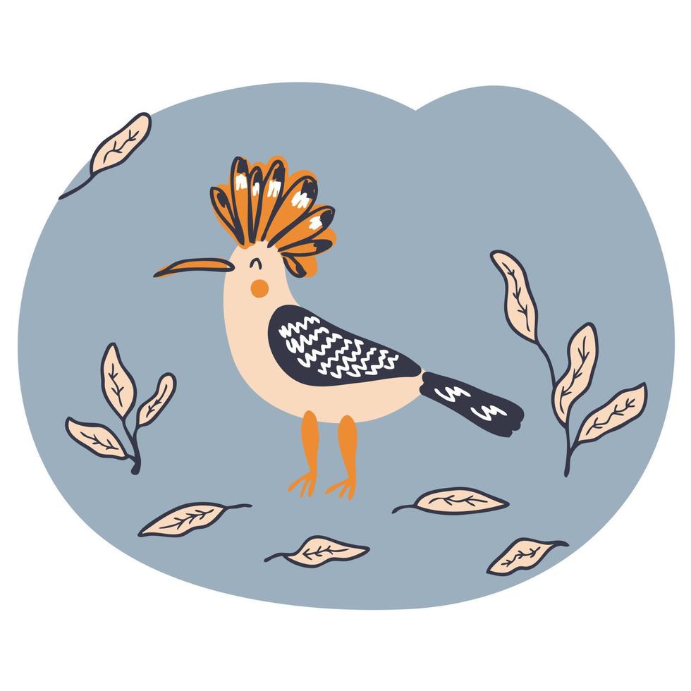 doodle hop vogel met herfstbladeren. vector