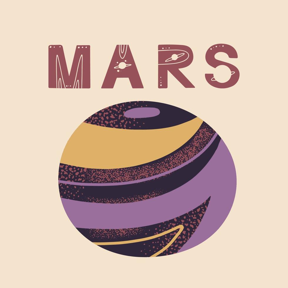 mars belettering poster. vectorillustratie voor posters, prenten en kaarten vector