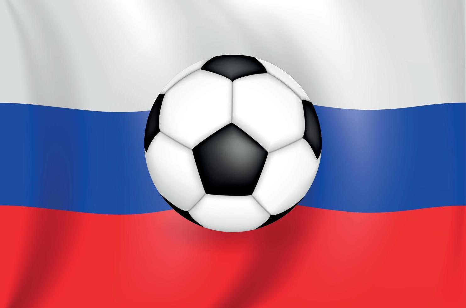 realistische 3D-tekening vlag wit-blauw-rood van de Russische federatie met een voetbal van zwart-witte kleur vector