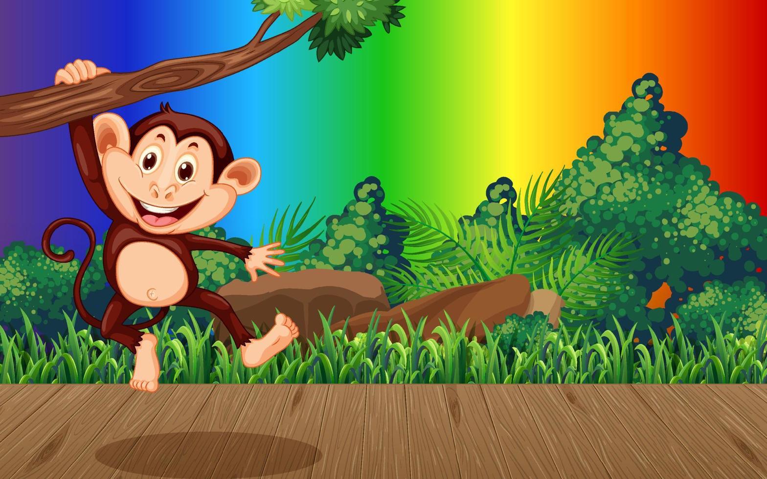 aap in het bos op de achtergrond van de gradiëntregenboog vector