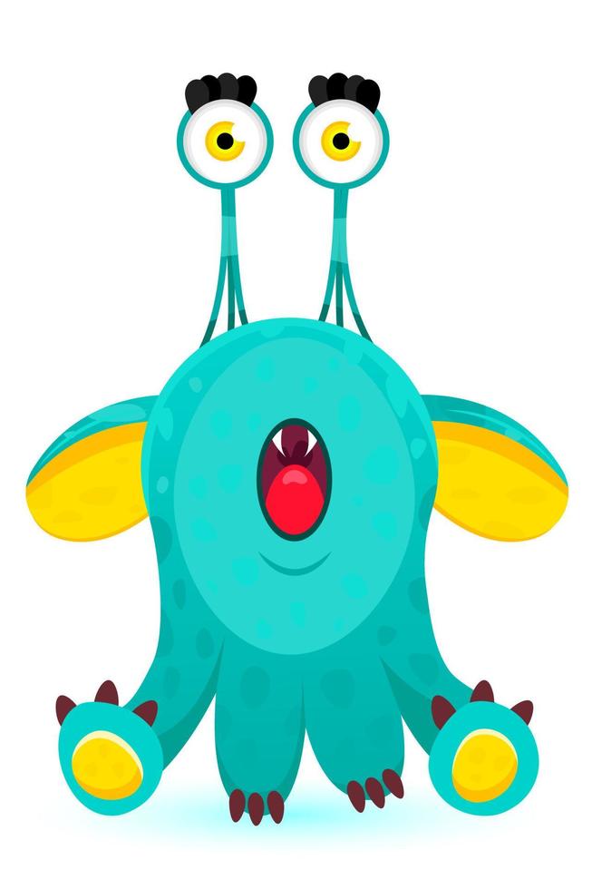 schattig, vriendelijk, verrast, blauw, kleurrijk monster alien. cartoon-stijl. vector illustratie