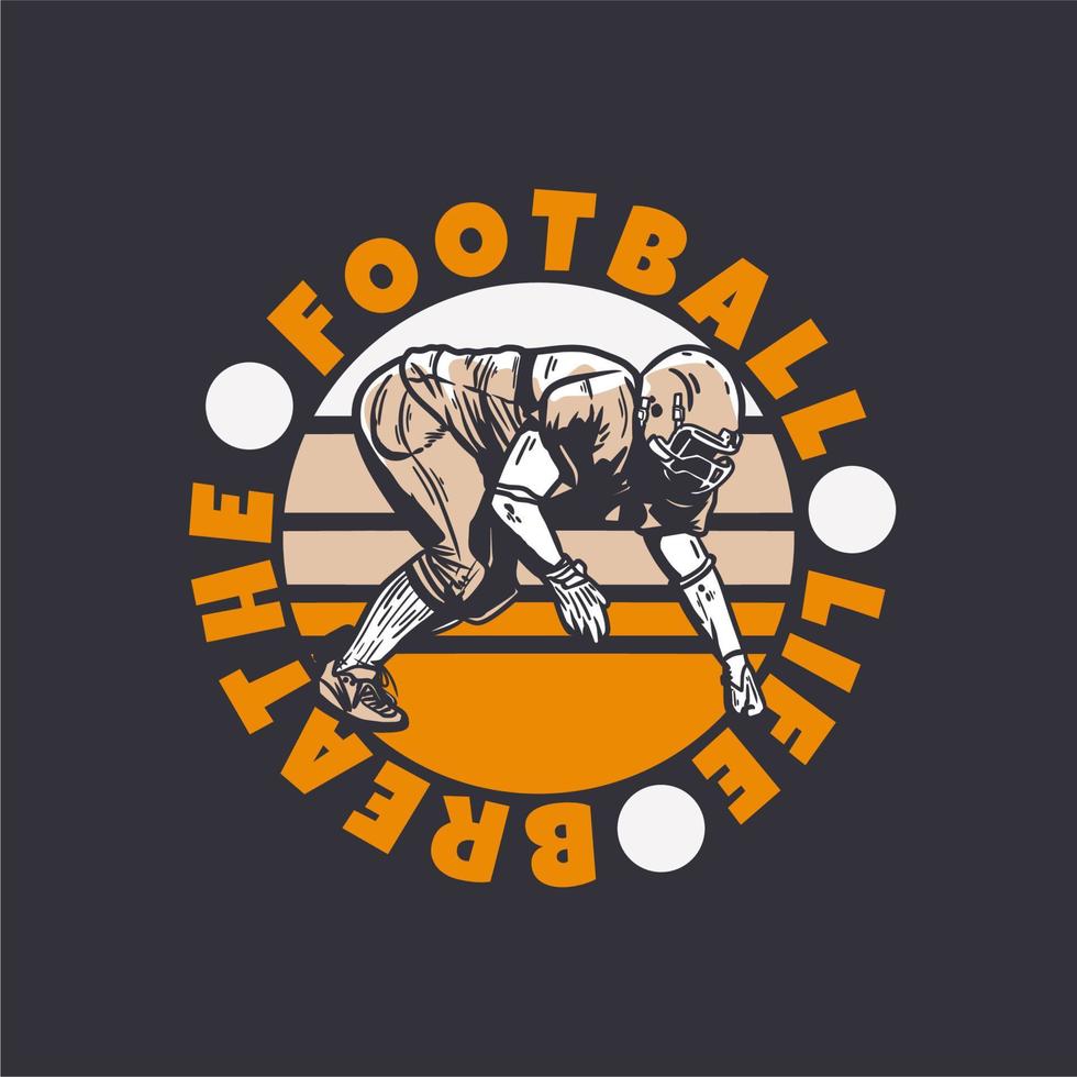 logo ontwerp voetbal leven ademen met voetballer die tackle positie vintage illustratie doet vector