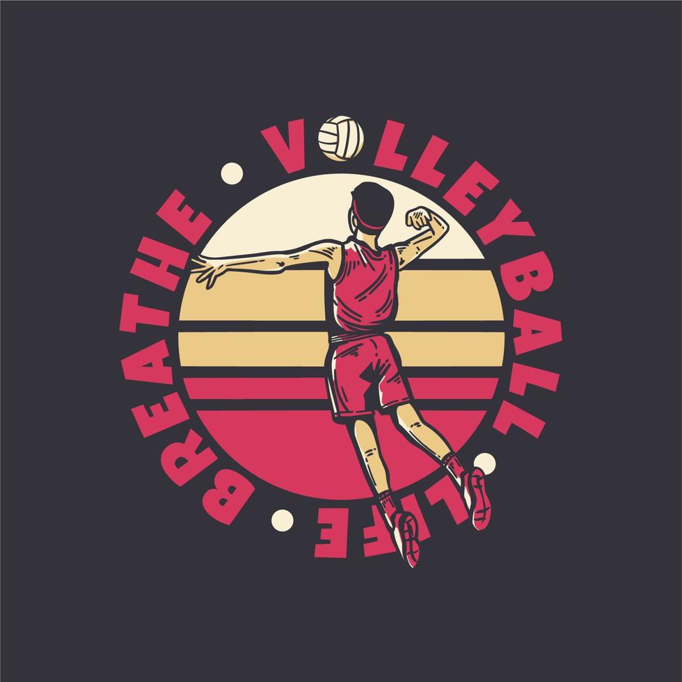 logo ontwerp volleybal leven ademen met volleybal speler spike een volleybal illustratie vector