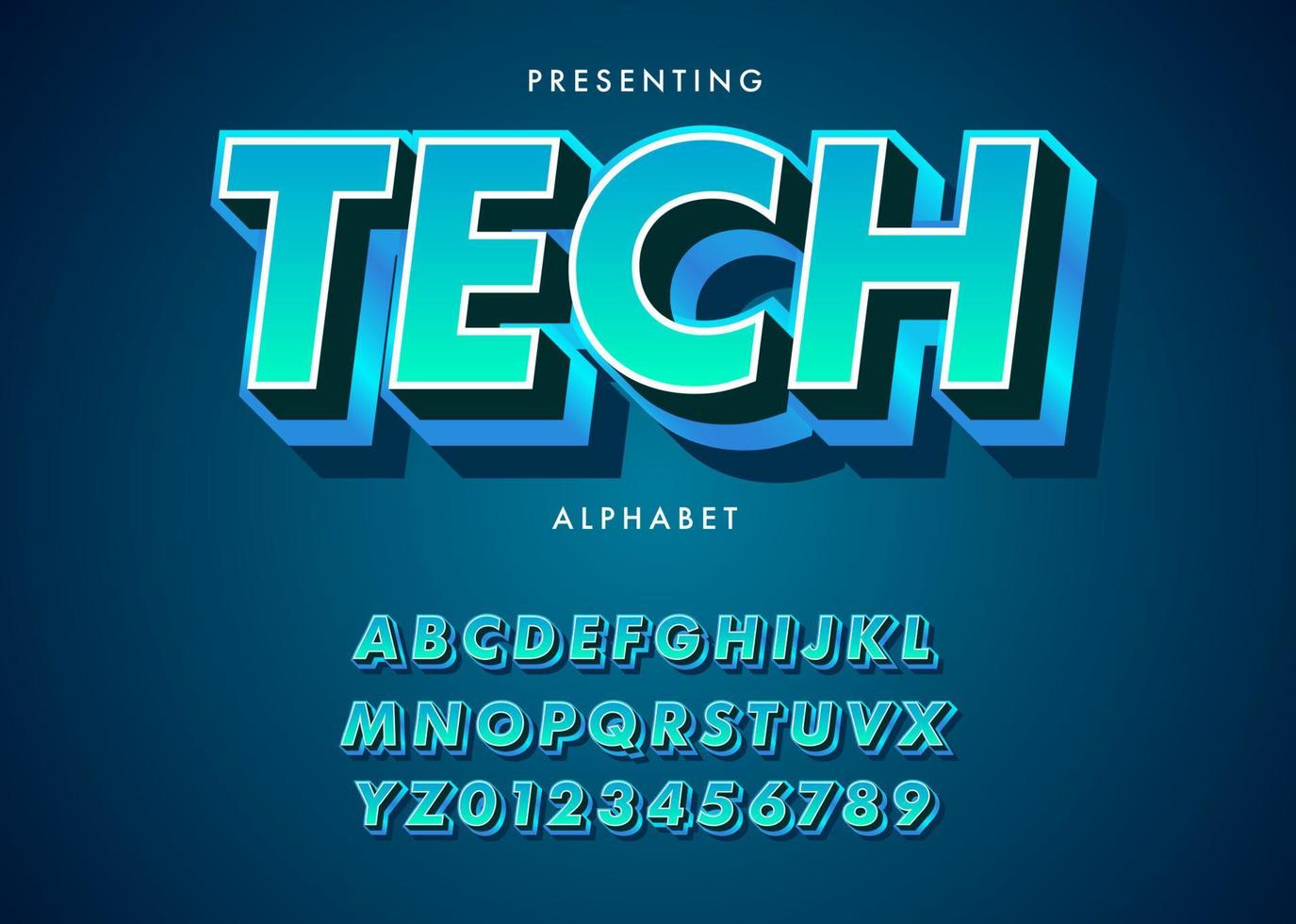 moderne techno-stijl lettertype. set van levendige gradiënt alfabet en nummer vector