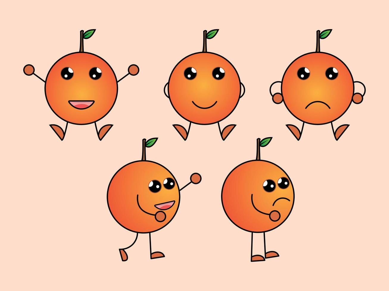 schattige oranje emoticon clipart collectie vector cartoon karakter illustratie