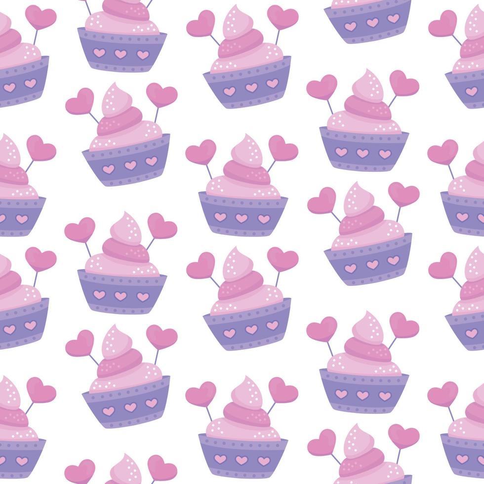 cupcake met harten naadloos patroon vector