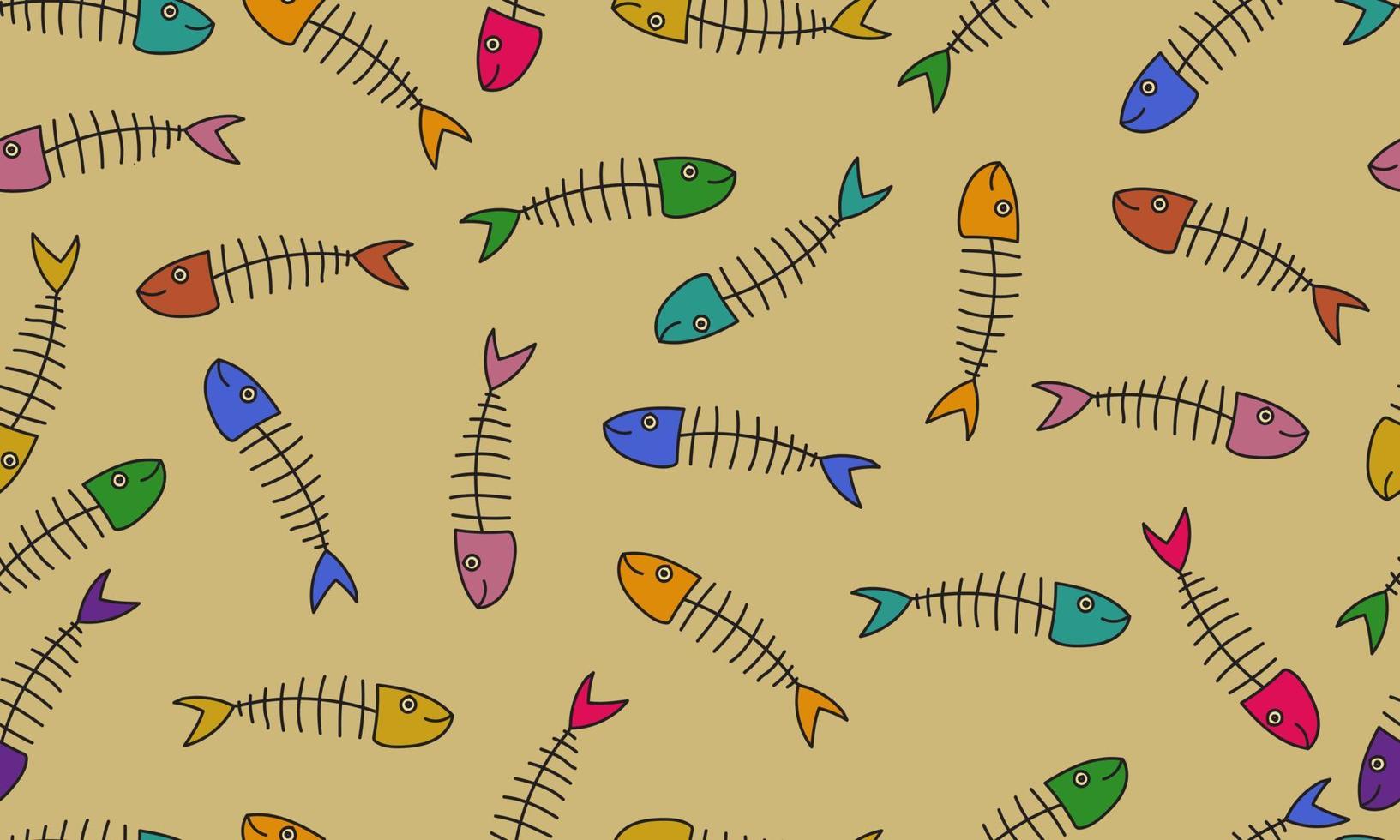 kleurrijke hand getrokken naadloze visgraten patroon achtergrond vectorillustratie vector