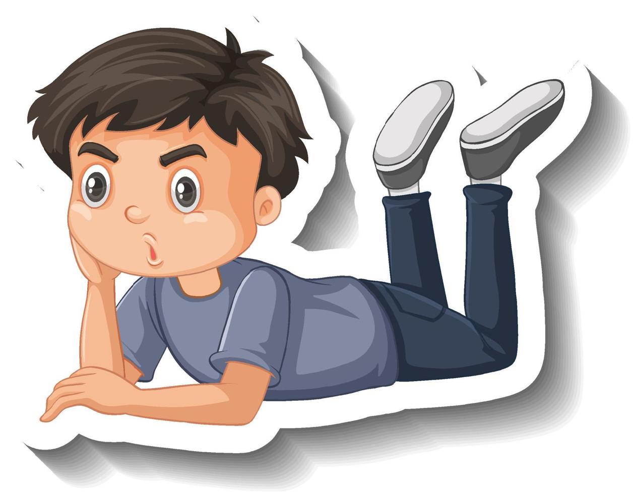 jongen liggend op de grond cartoon sticker vector