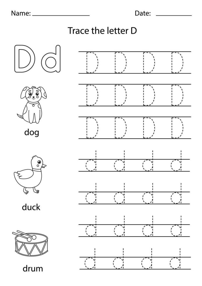 Engels alfabet leren voor kinderen. letter d. vector