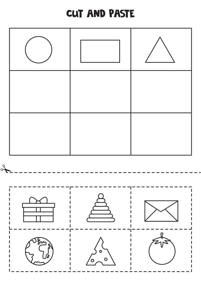 knip en plak geometrische vormen. zwart wit werkblad. vector