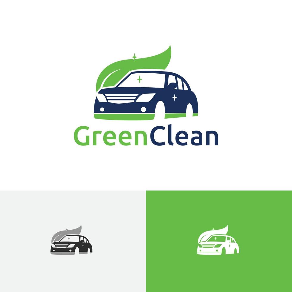 groen blad schoon wasstraat carwash auto service logo vector