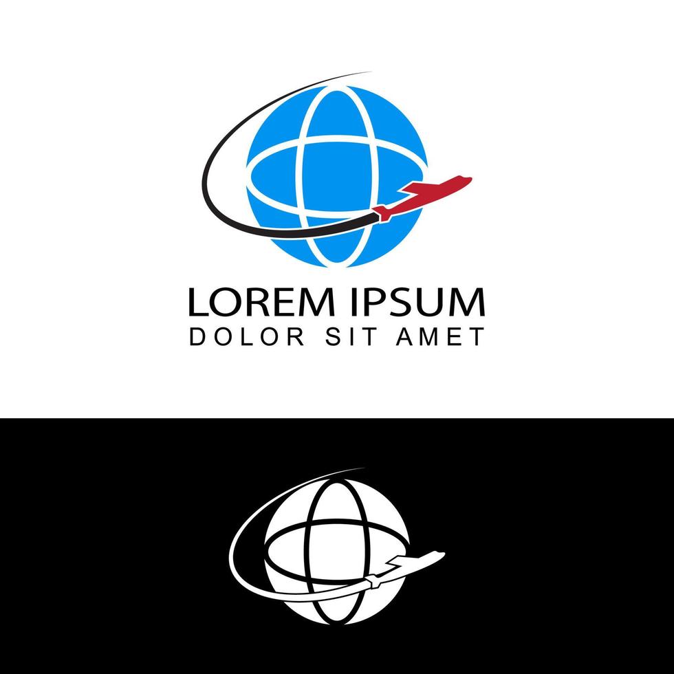 vliegtuig wereld logo sjabloon ontwerp vector voor reisbureaus in geïsoleerde achtergrond