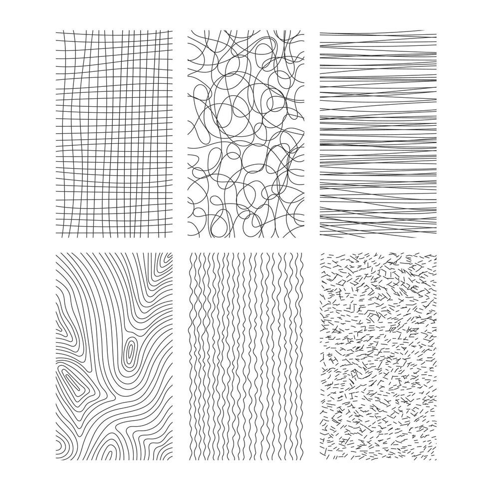 hand- getrokken achtergronden reeks met zwart golvend lijn texturen vector