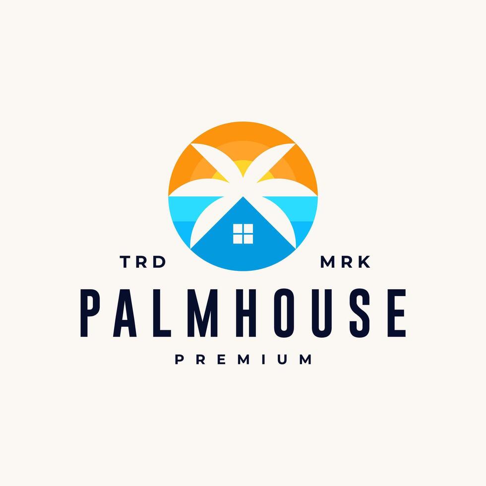 palm huis toevlucht strand zon retro hipster wijnoogst logo icoon illustratie vector