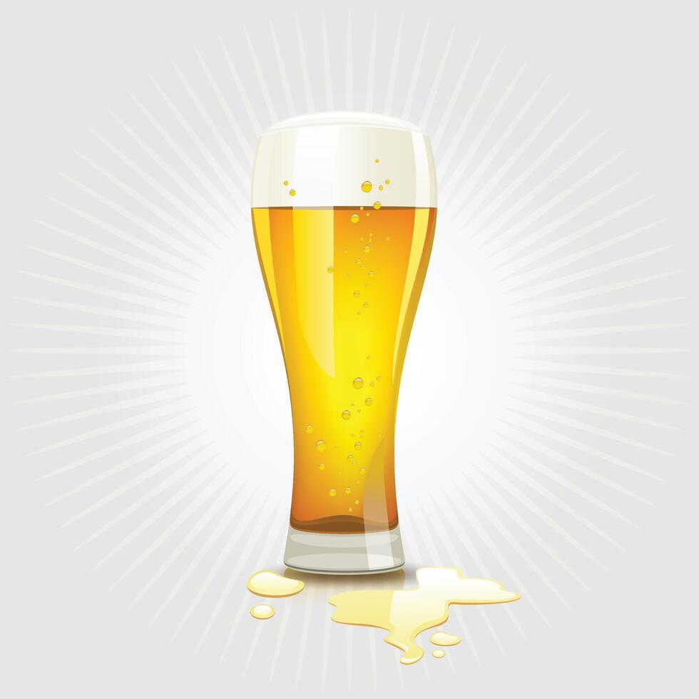 realistisch glas bier met schuim geïsoleerd Aan achtergrond. een glas van bier met een geel vloeistof in het vector