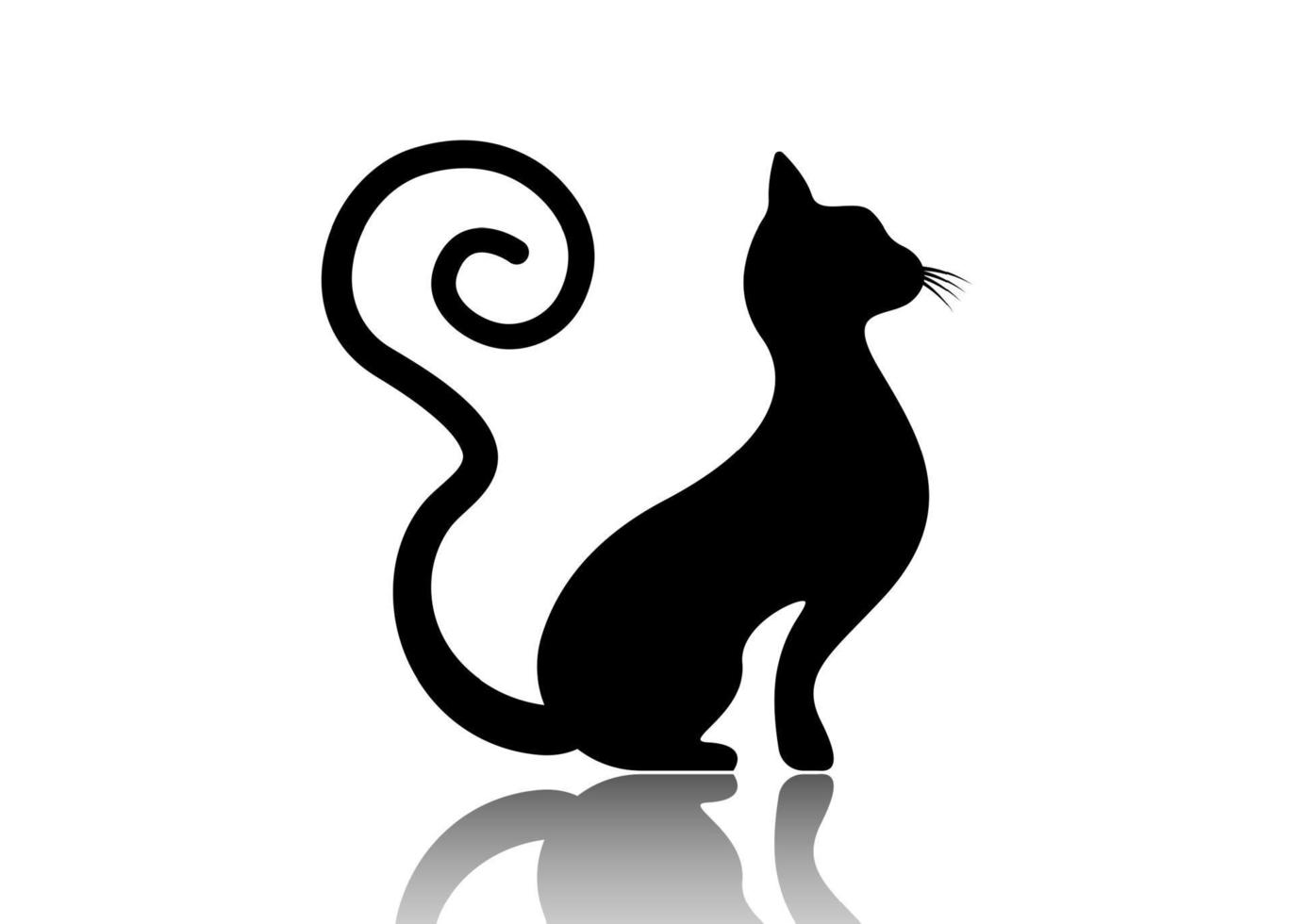 zwarte kat silhouet met gekrulde staart, katachtig dier logo sjabloon, vectorillustratie geïsoleerd op een witte achtergrond vector