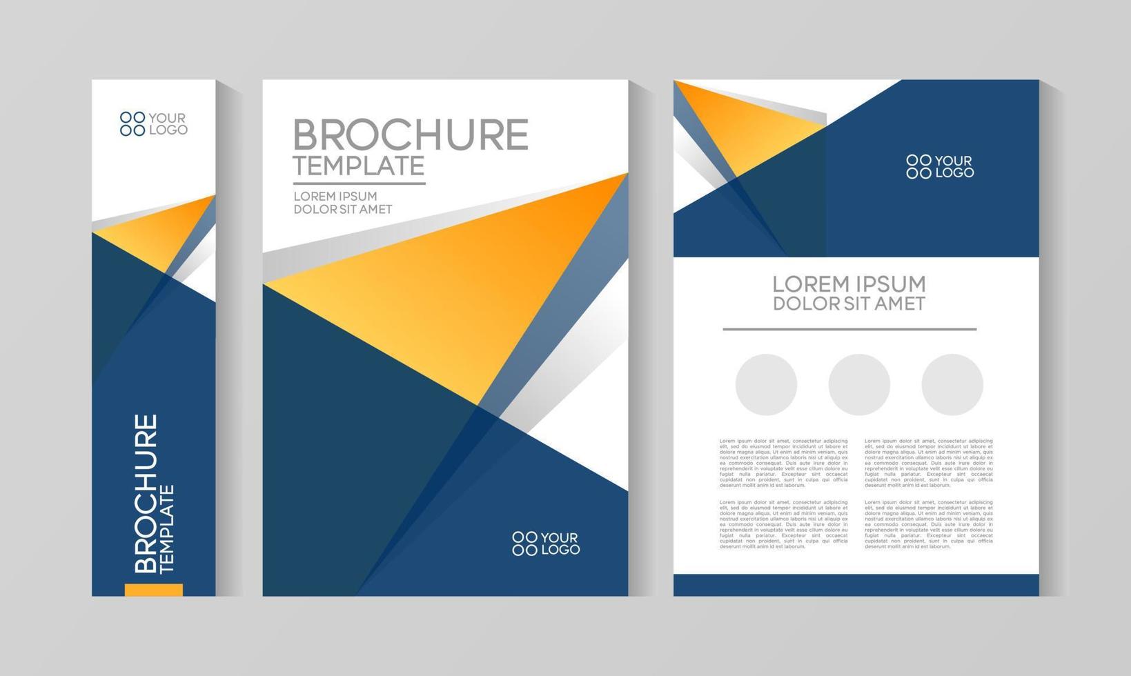 flyer brochureontwerp, zakelijke omslagformaat a4-sjabloon, geometrische drievoudige blauwe en oranje kleur vector