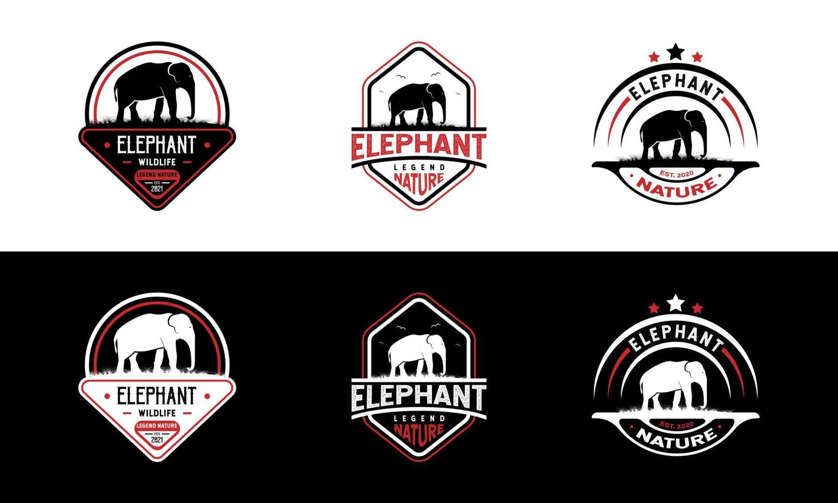vintage olifant-logo. met gras icoon. premium, luxe, retro, zwart en rood logo-ontwerp vector