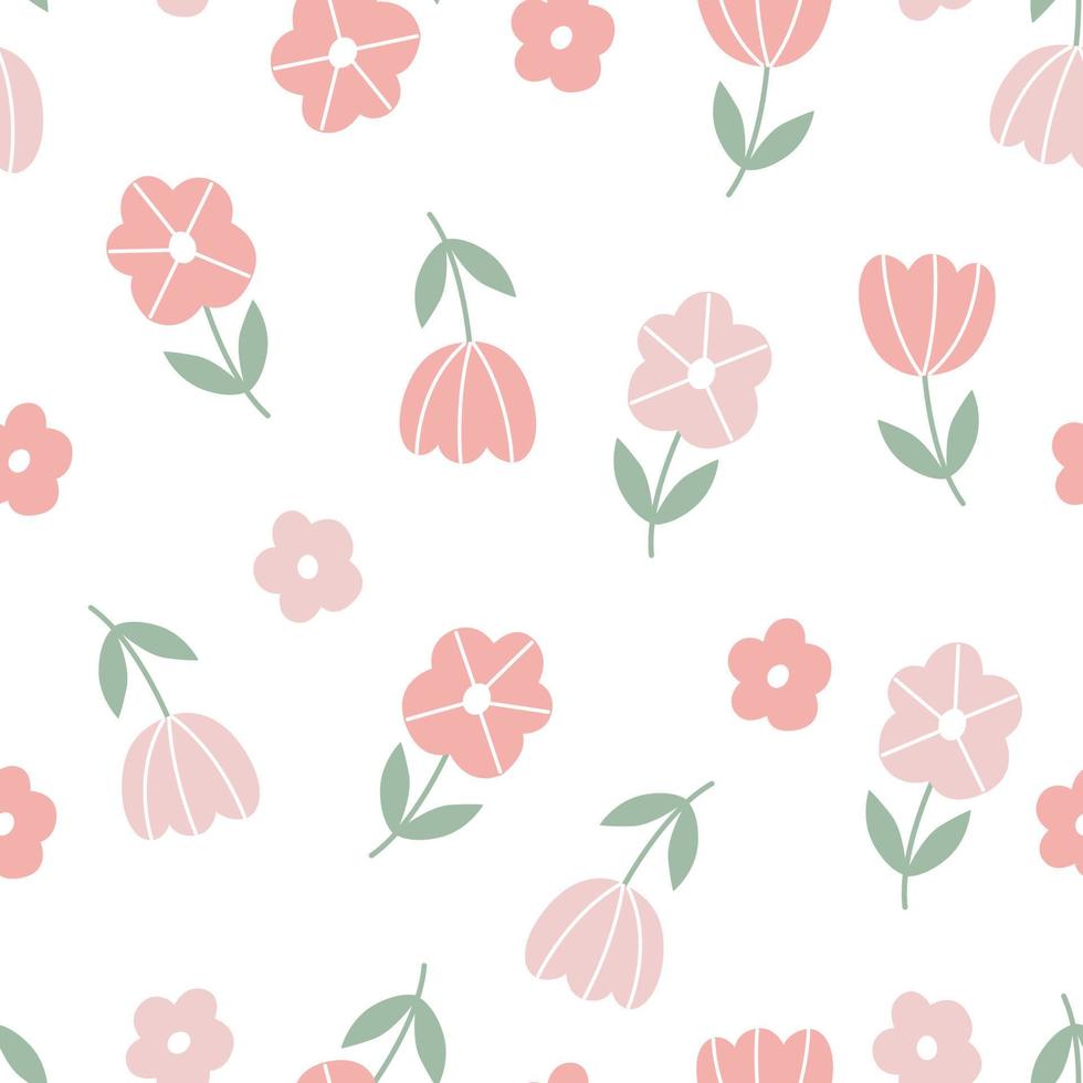 naadloze patroon bloemen achtergrond willekeurig geplaatst op een roze achtergrond hand getekende ontwerp in cartoon stijl gebruikt voor prints, wallpapers, stoffen, textiel, vector illustraties.