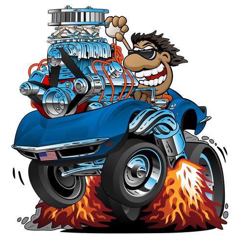Klassieke sportwagen Cartoon, grappige bestuurder, geïsoleerde vectorillustratie vector