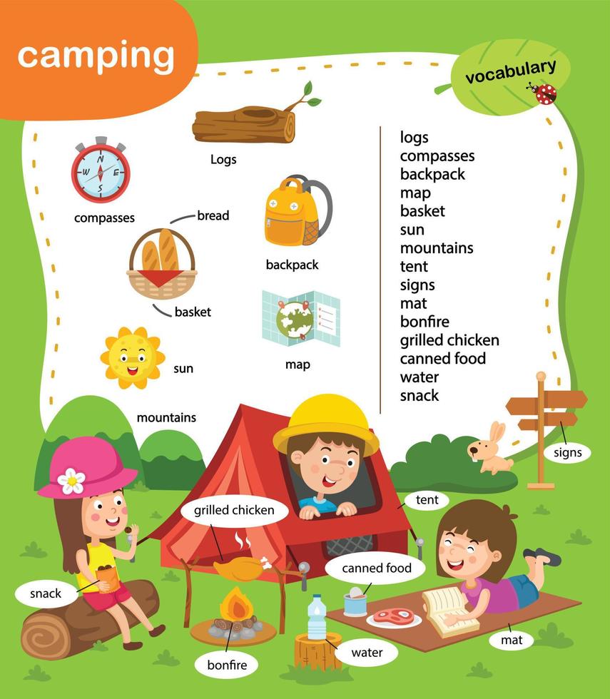 onderwijs woordenschat camping vectorillustratie vector