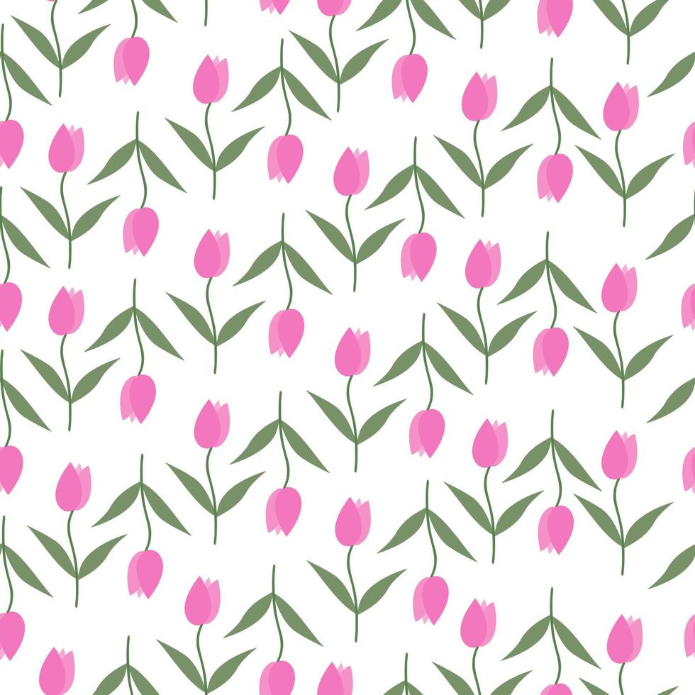 hand getrokken tulp bloemen naadloze platte ontwerp patroon vectorillustratie. vroege lente en zomer rode tulp bloemen. vector