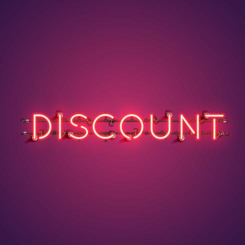 Neon realistische woord &#39;KORTING&#39; voor reclame, vector illustratie