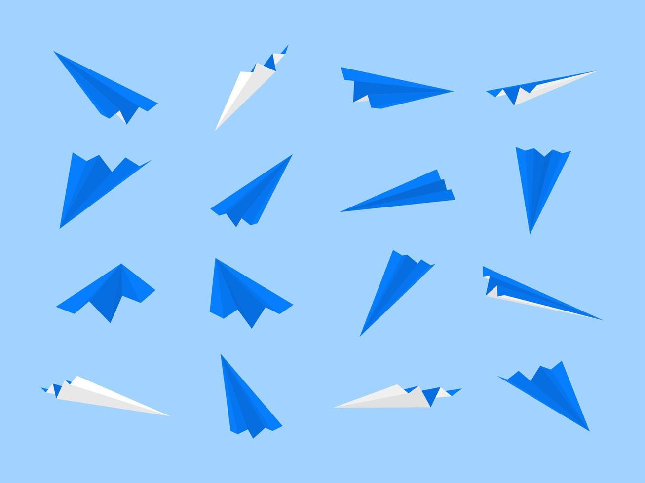 verzameling origami-papiervliegtuigen met verschillende weergaven en hoeken vector