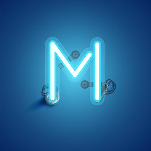 Blauw realistisch neonkarakter met draden en console van een fontset, vectorillustratie vector