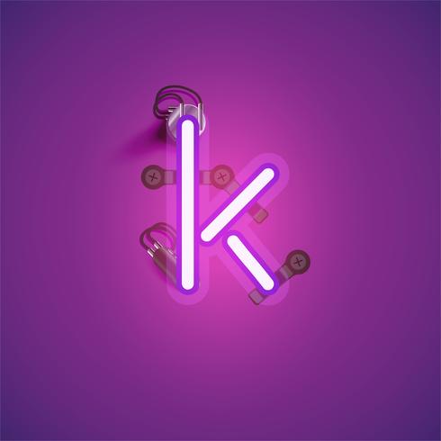 Roze realistisch neonkarakter met draden en console van een fontset, vectorillustratie vector