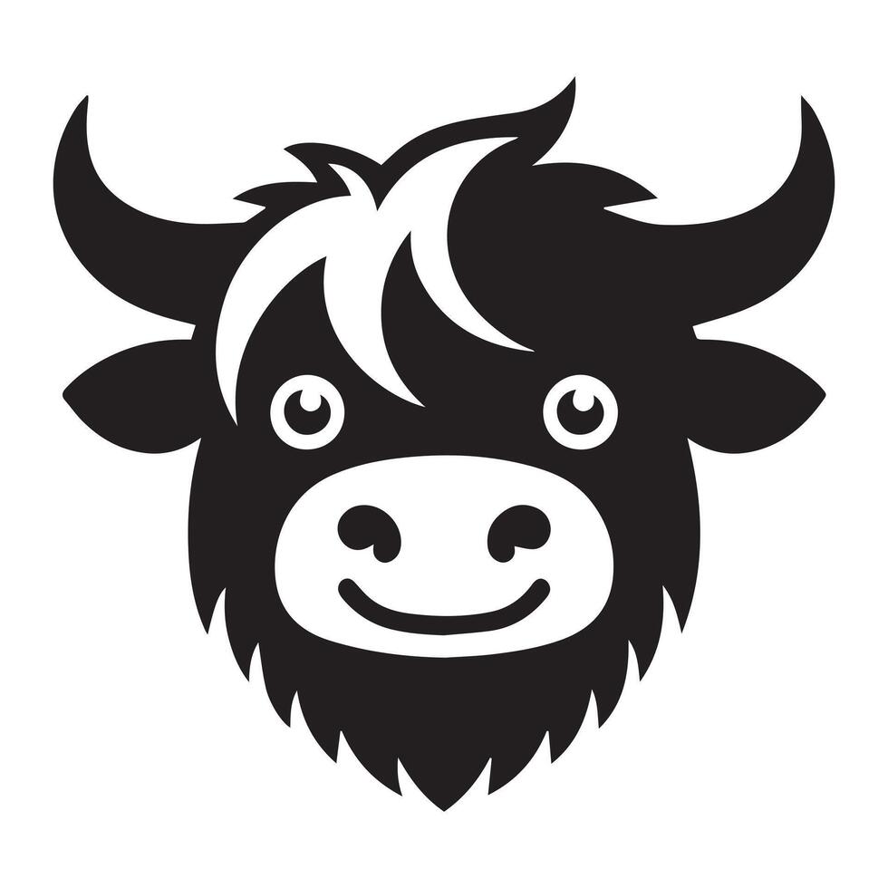 hoogland vee - een grillig hoogland koe gezicht illustratie in zwart en wit vector